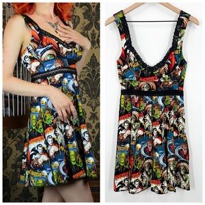 Shrine Of Hollywood Vintage Cocktail Dress Classic Monster Print